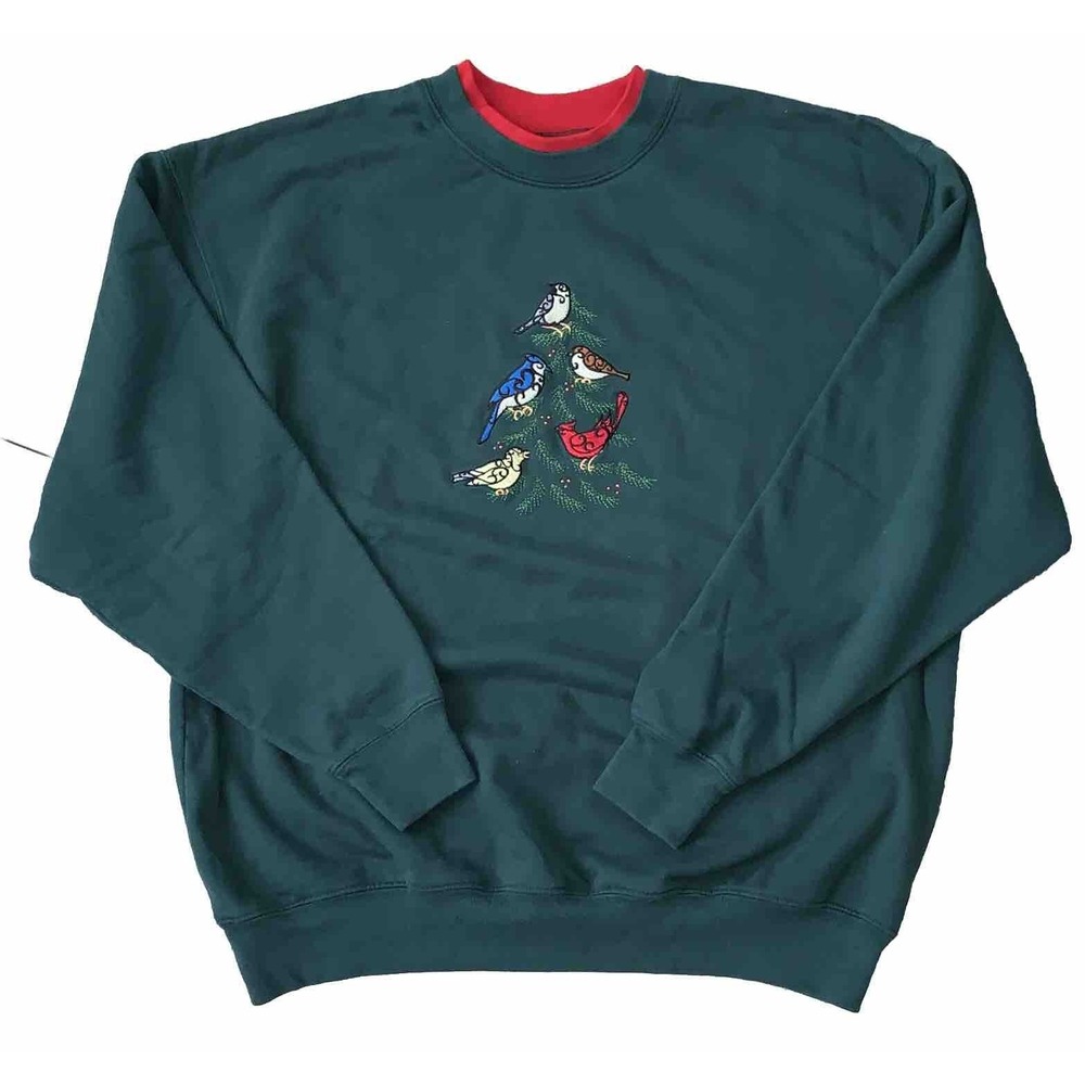 VTG M&C Sportswear Winter Holiday Grandma Sweatshirt Sz XL‎ Embroidered Birds